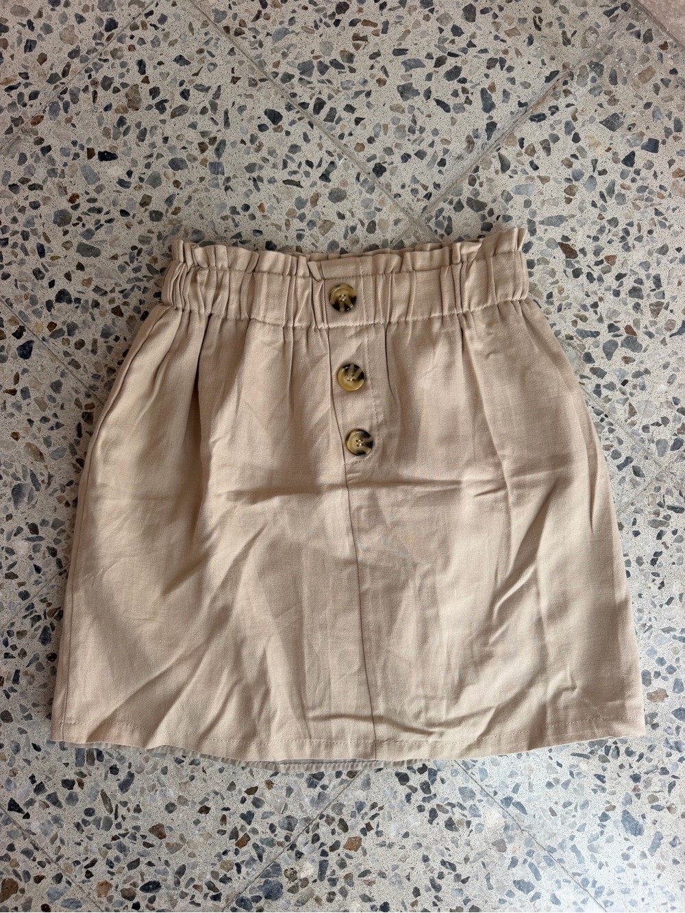 Beige High-Waist Button-Front Mini Skirt